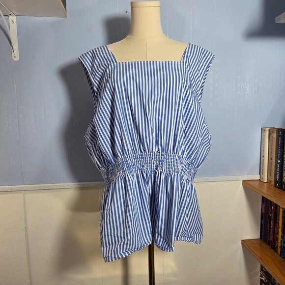 Liz Claiborne 3x Blue White Striped Summer Sleeveless Lightweight Tank Blouse - Picture 7 of 9